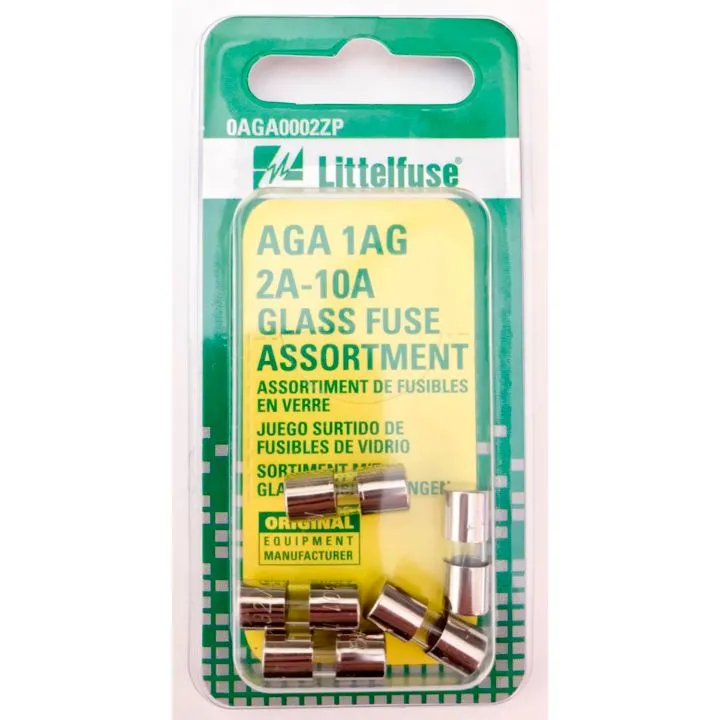 0201563 Littelfuse AGA 1AG 2A-10A Glass Fuse Assortment, 5-pk