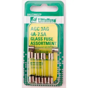 0201583 Littelfuse AGC 3AG 4A-7.5A Glass Fuse Assortment, 5-pk