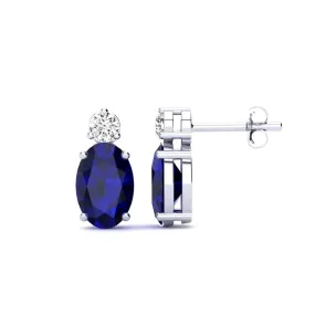 1 1/4 Carat Oval Sapphire And Diamond Stud Earrings In 14 Karat White Gold