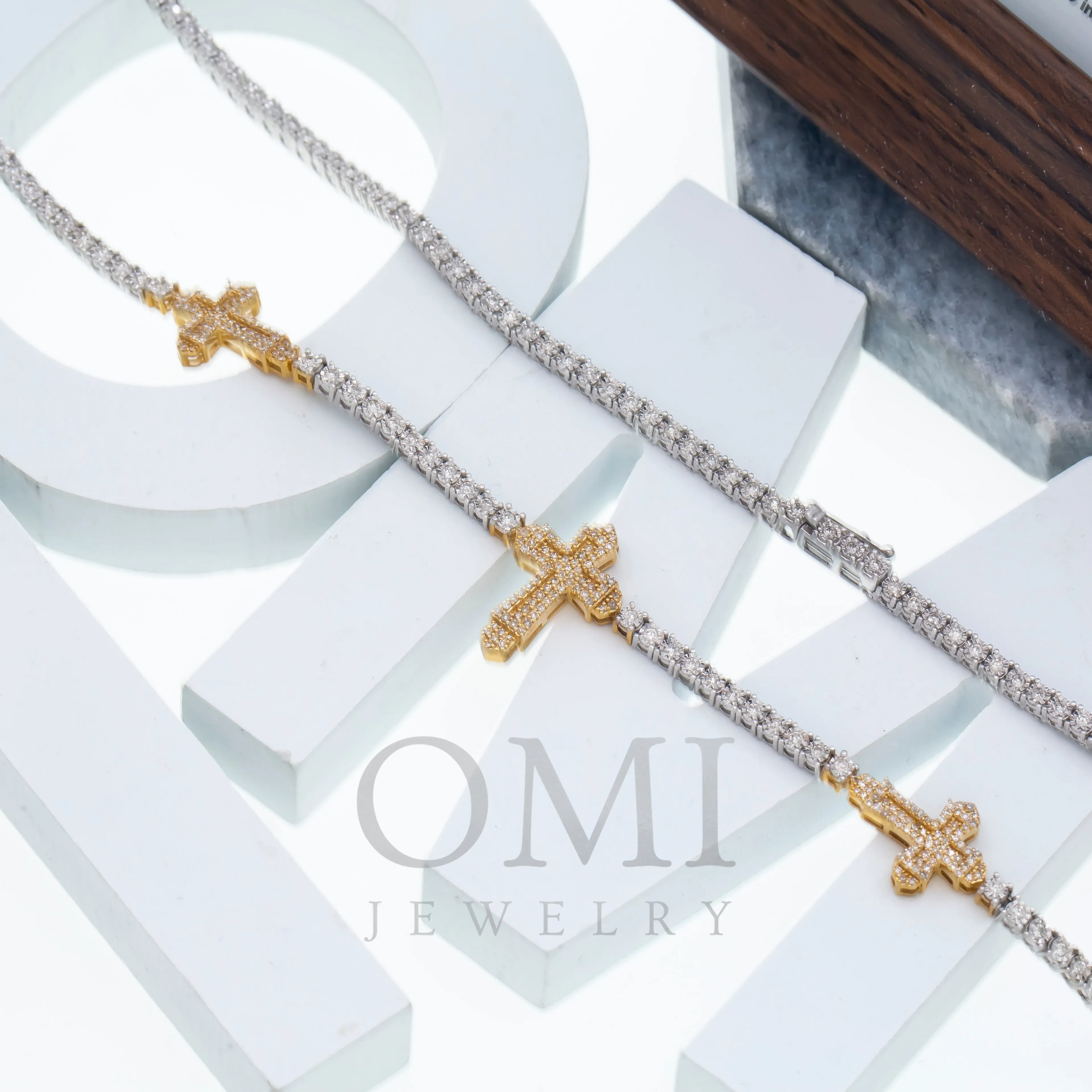 10K GOLD 2.71MM TWO-TONE ROUND DIAMOND CROSS CHAIN 2.15 CT