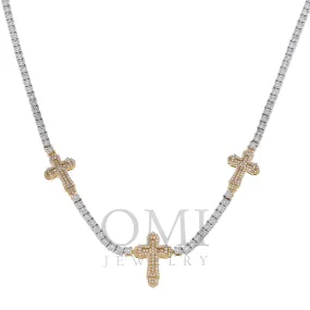 10K GOLD 2.71MM TWO-TONE ROUND DIAMOND CROSS CHAIN 2.15 CT