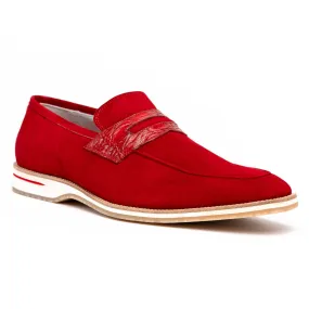 11-020-RED MEO 3 Sueded Goatskin Penny Loafer, Red