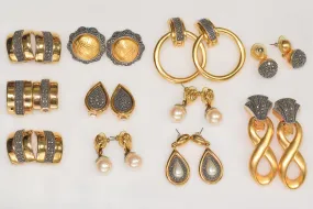 11 Pairs Vintage Judith Jack Gold Plated & Sterling Marcasite & Pearl Earrings