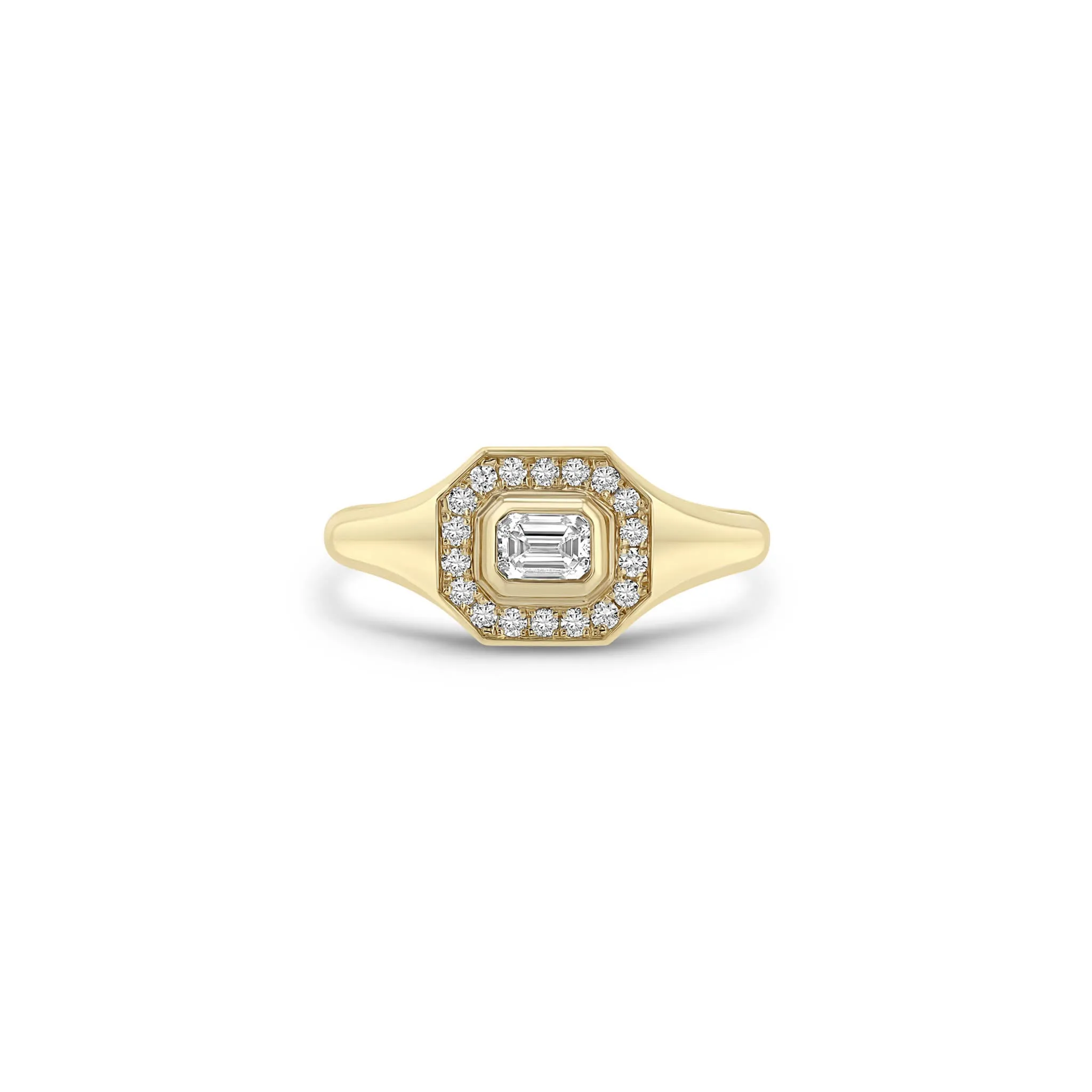 14k Emerald Cut Diamond Halo Signet Ring