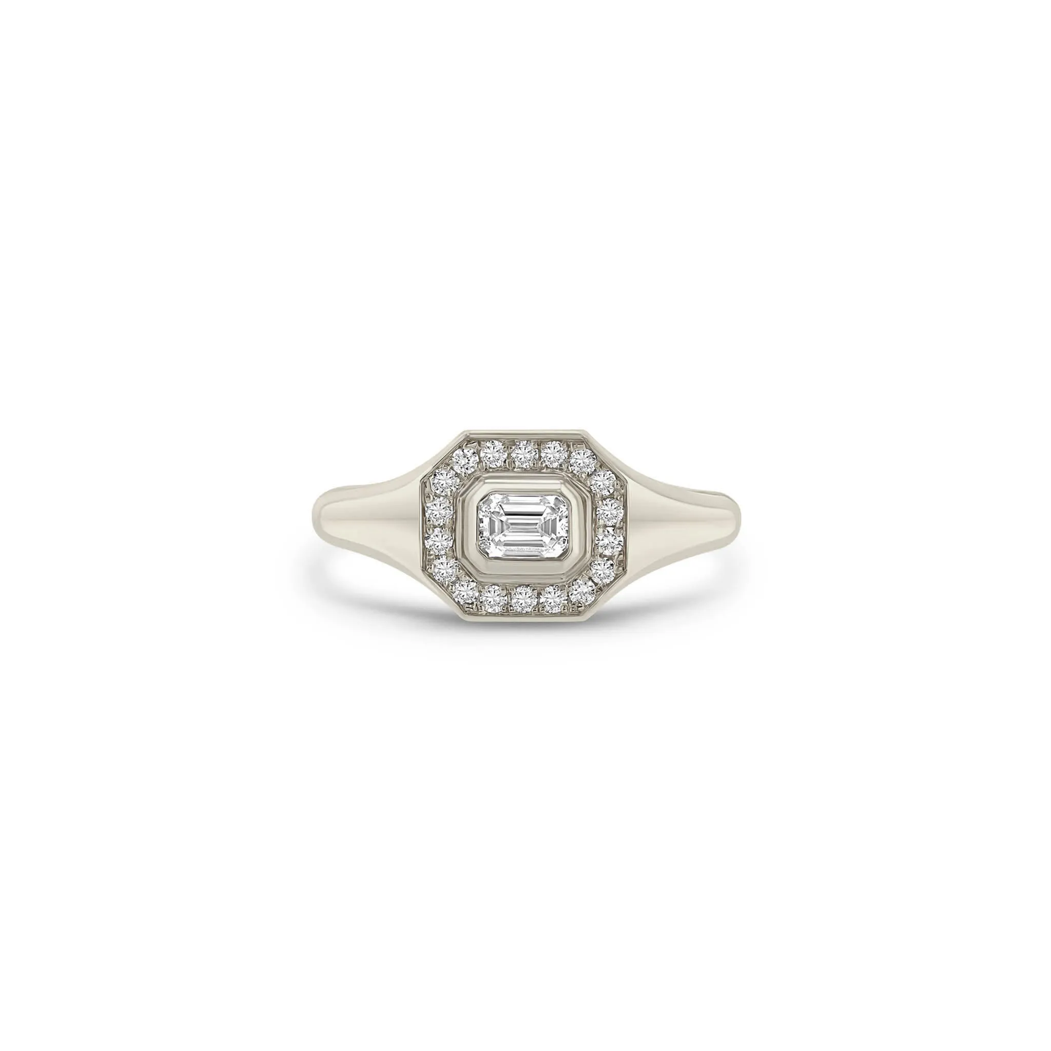 14k Emerald Cut Diamond Halo Signet Ring