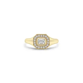 14k Emerald Cut Diamond Halo Signet Ring