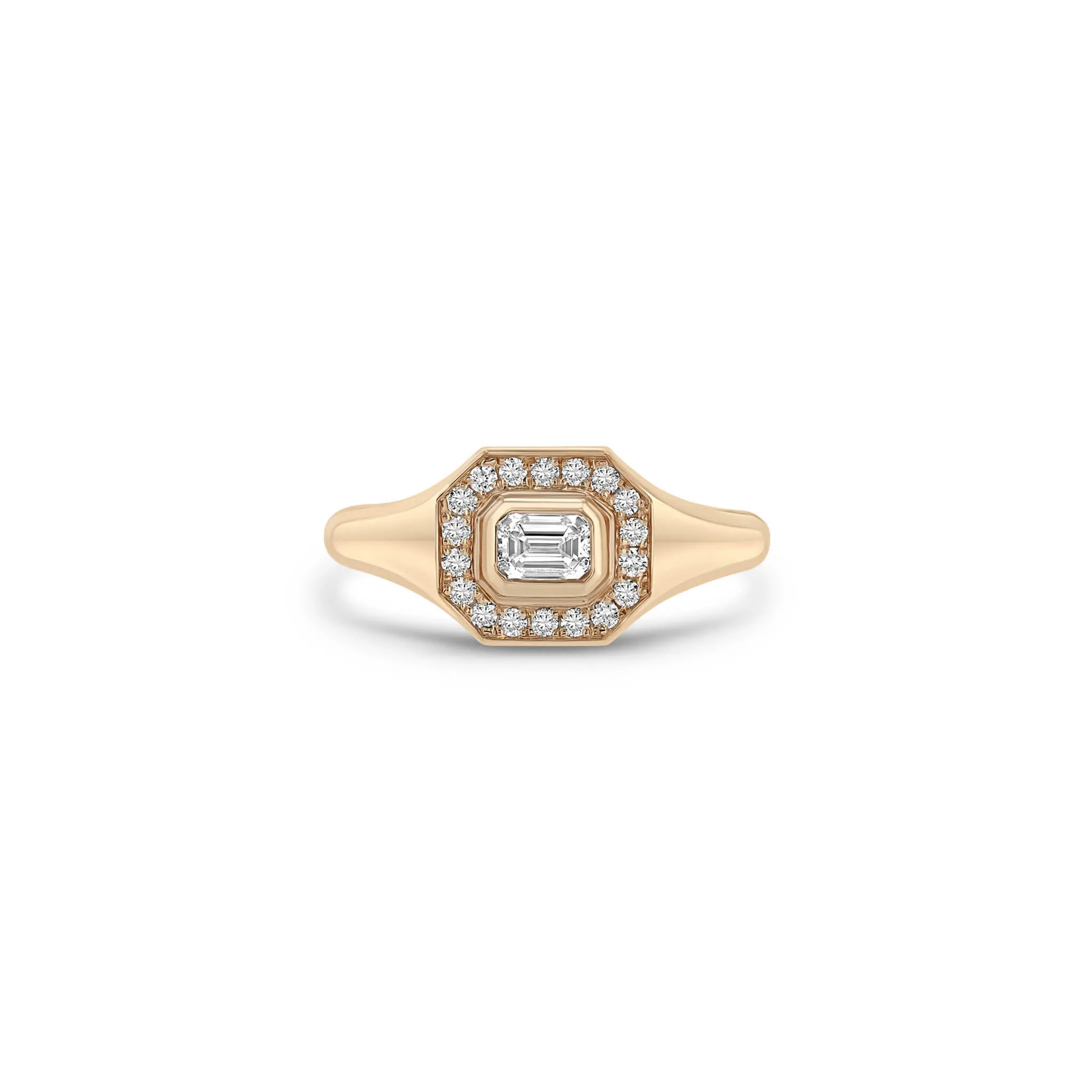 14k Emerald Cut Diamond Halo Signet Ring