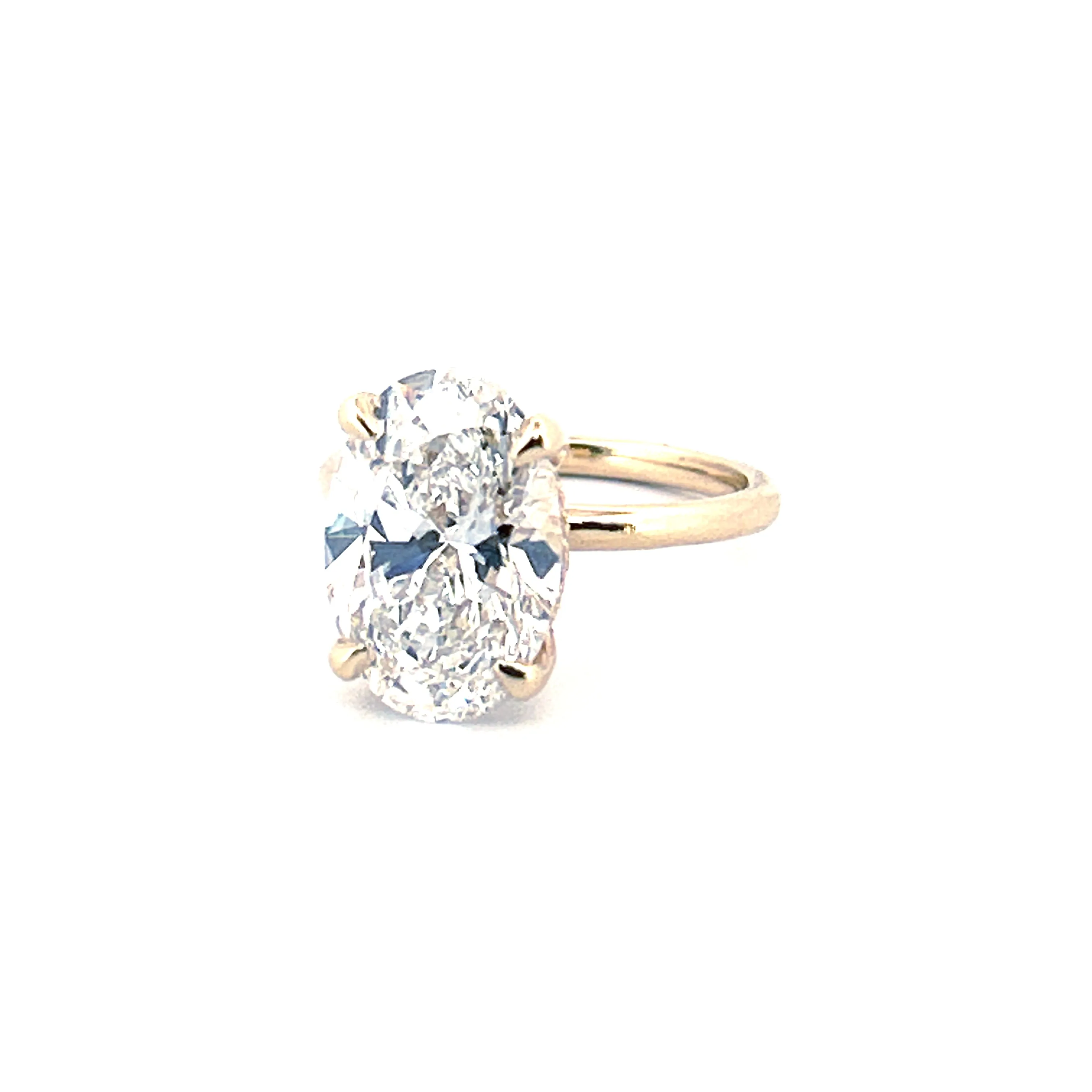 14K Gold 5.00 Carat Oval Cut Lab Grown Diamond Solitaire Engagement Ring with Under Halo