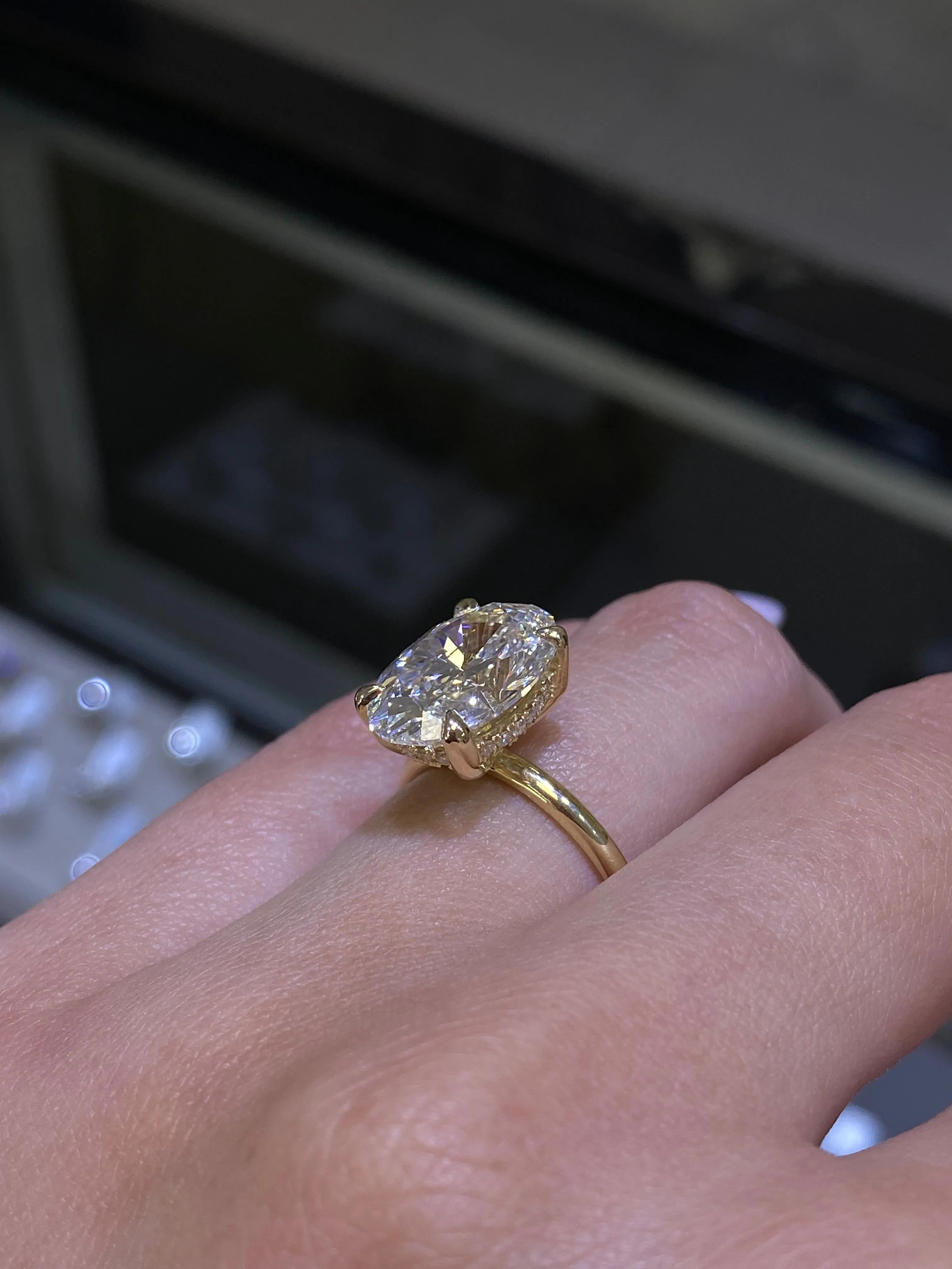 14K Gold 5.00 Carat Oval Cut Lab Grown Diamond Solitaire Engagement Ring with Under Halo