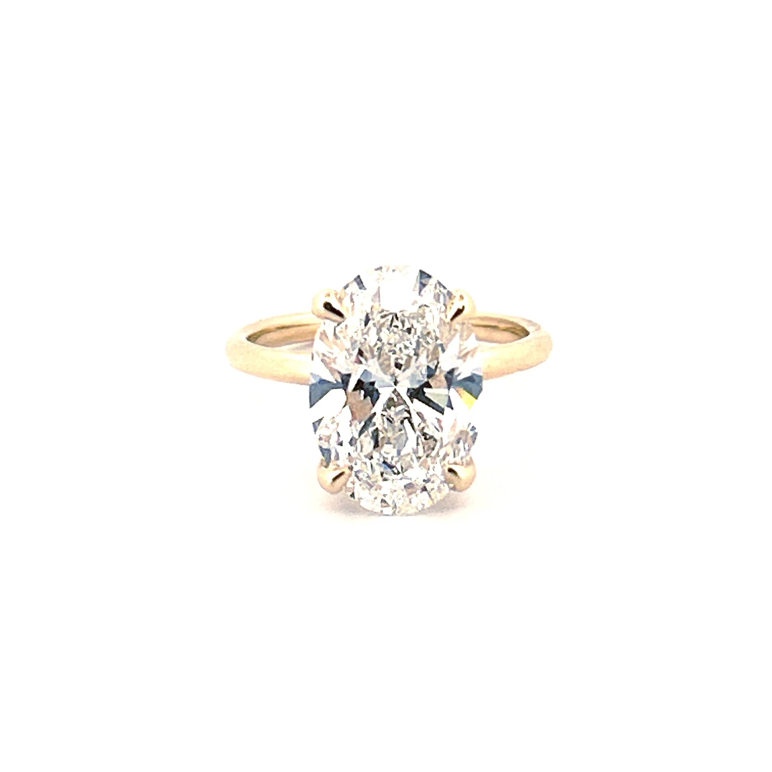 14K Gold 5.00 Carat Oval Cut Lab Grown Diamond Solitaire Engagement Ring with Under Halo