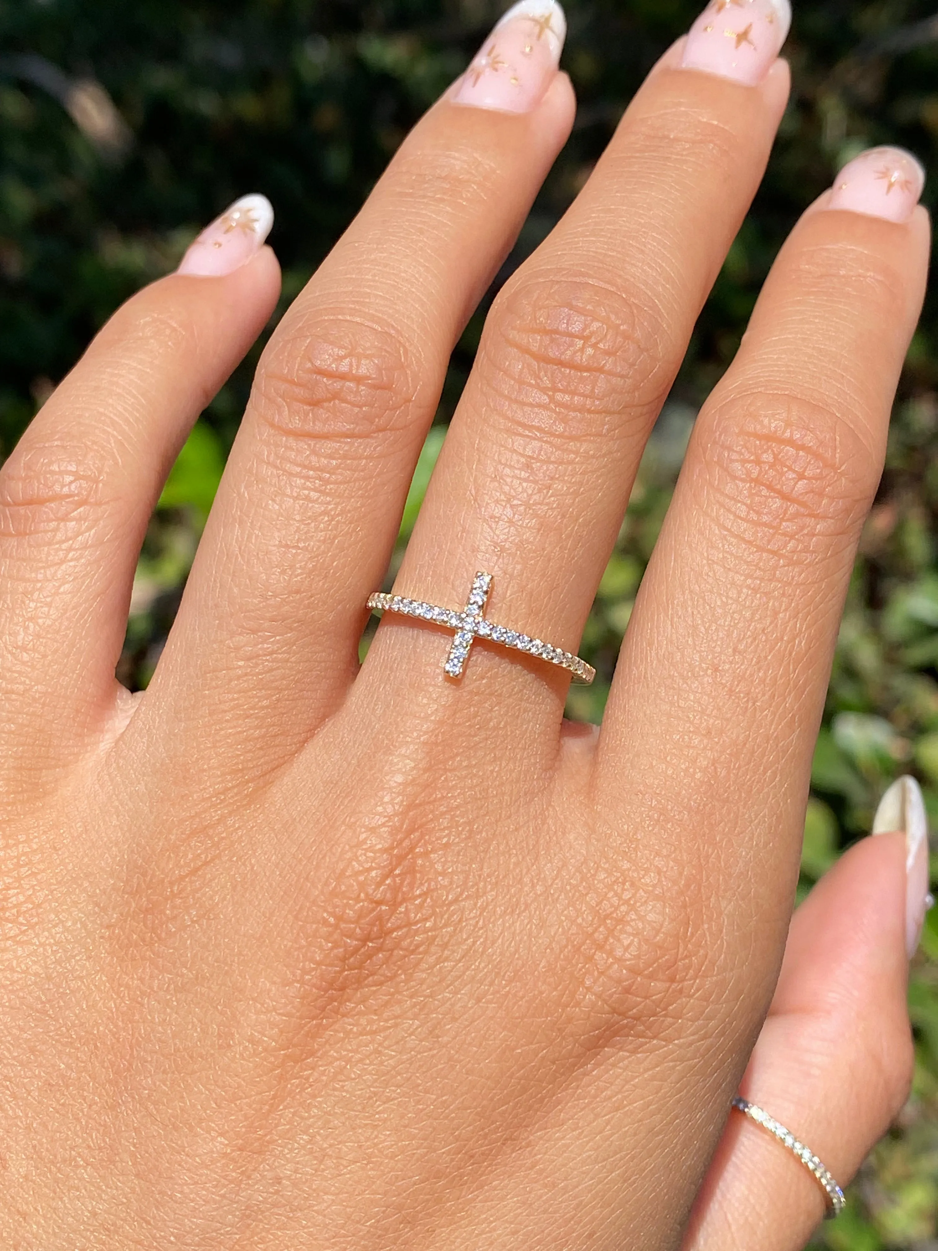 14K Gold Diamond Cross Ring