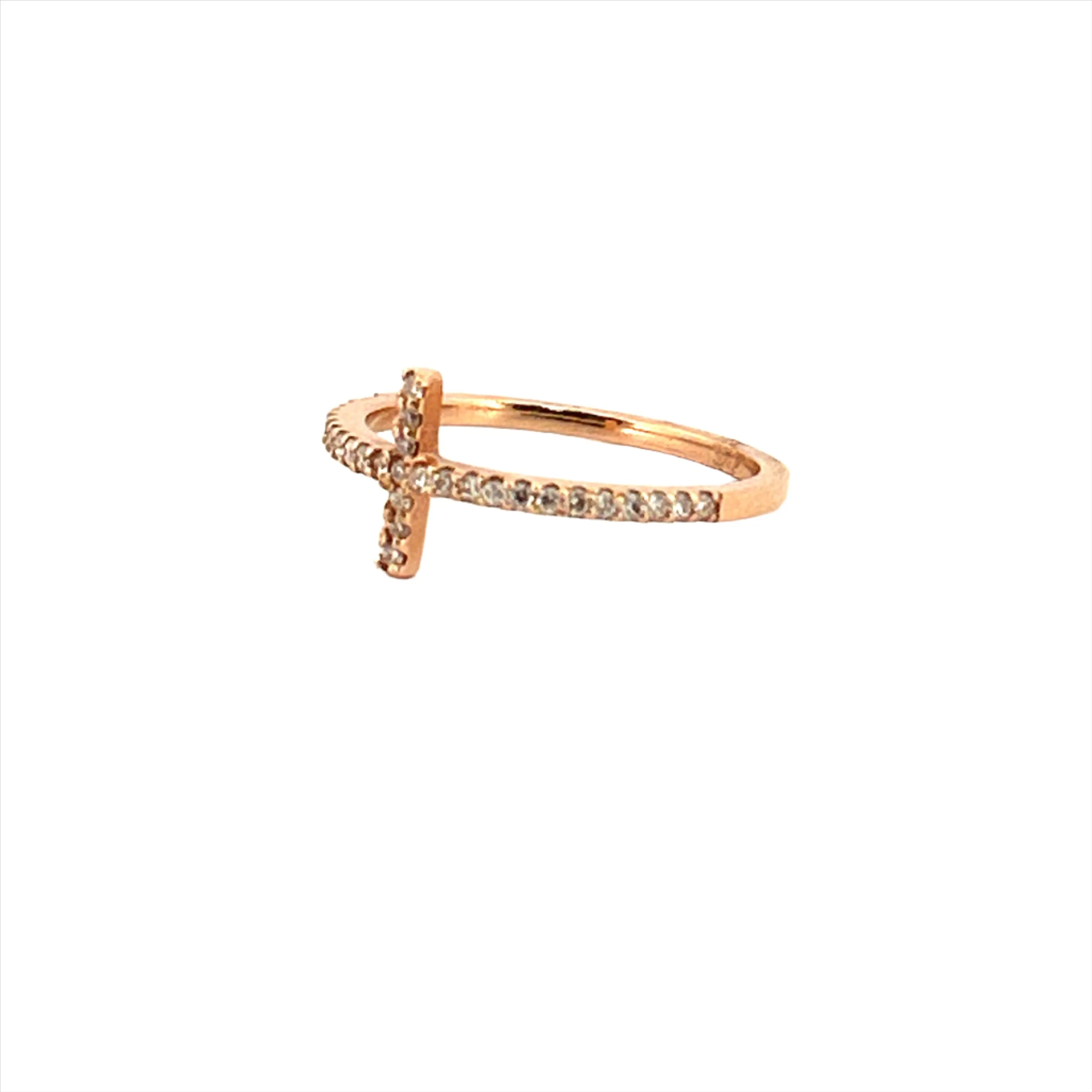 14K Gold Diamond Cross Ring