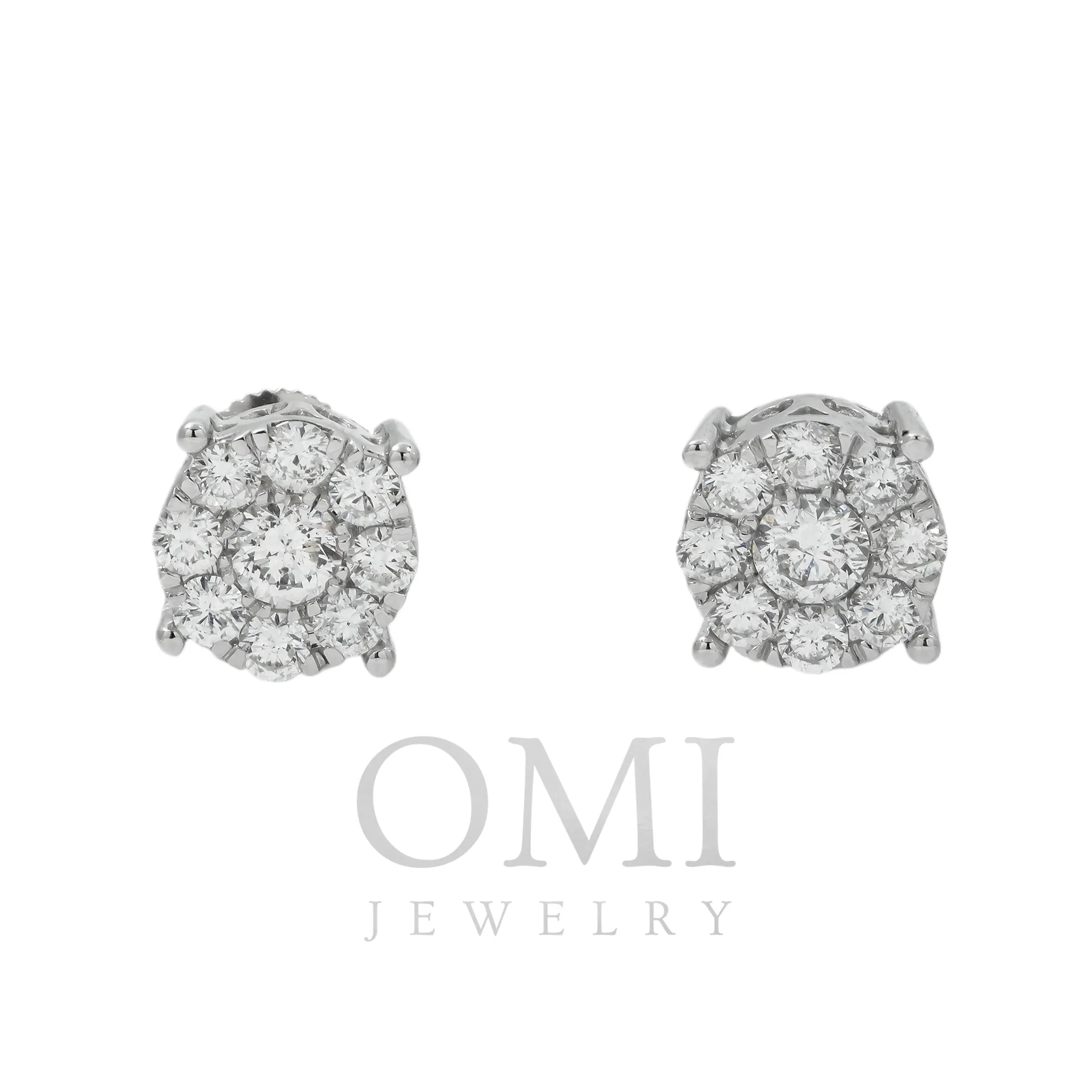 14K GOLD ROUND DIAMOND CLUSTER EARRINGS 2.00 CTW