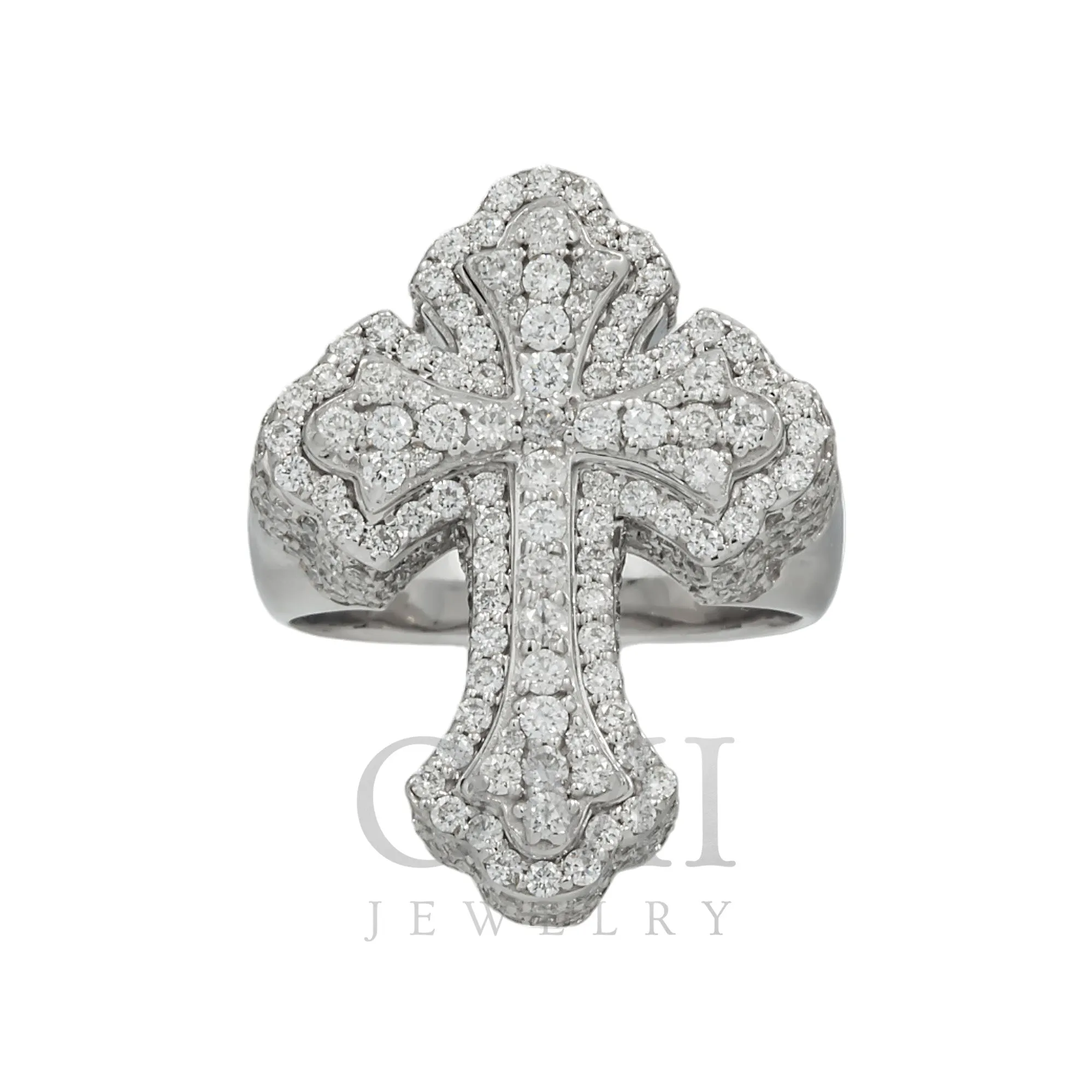 14K GOLD ROUND DIAMOND CROSS STATEMENT RING 3.60 CT