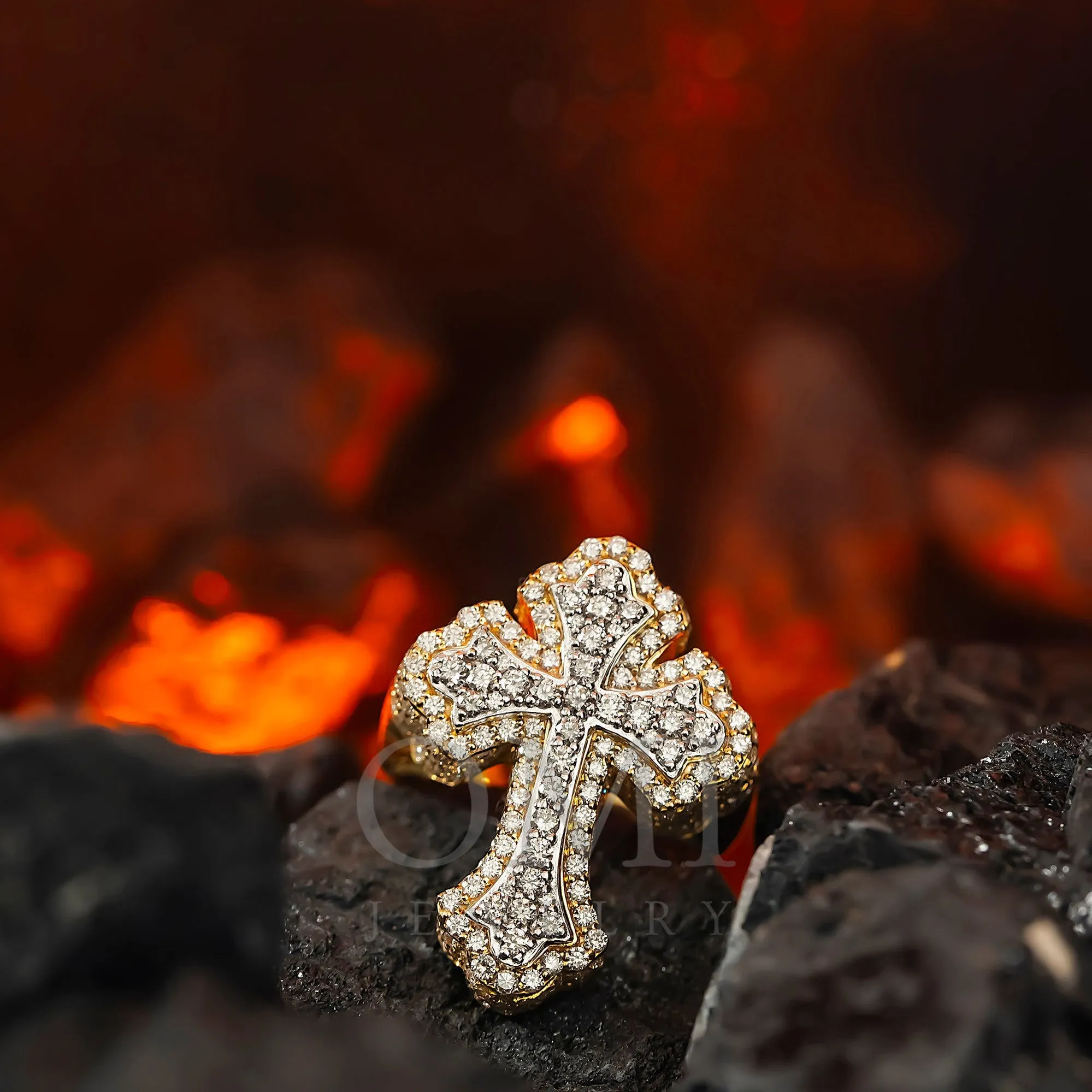 14K GOLD ROUND DIAMOND CROSS STATEMENT RING 3.60 CT