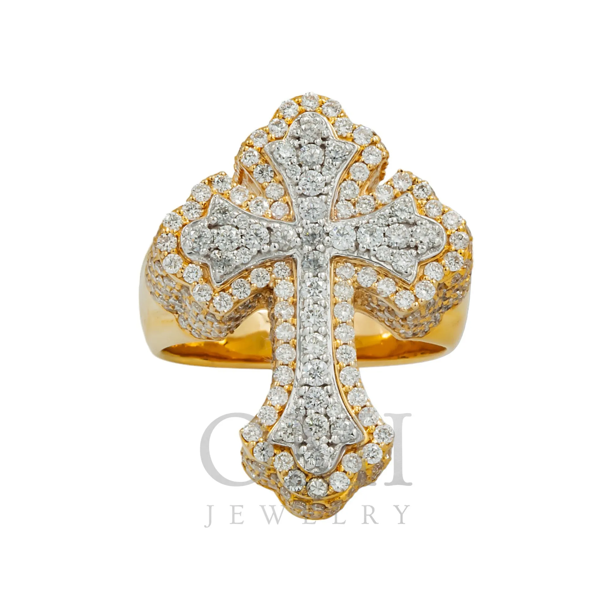 14K GOLD ROUND DIAMOND CROSS STATEMENT RING 3.60 CT