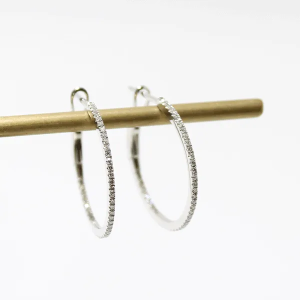 14k Gold Round Diamond Hoop Earrings -2 sizes