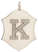 14k  Pavé Diamond Initial Large Ornate Shield Charm Pendant