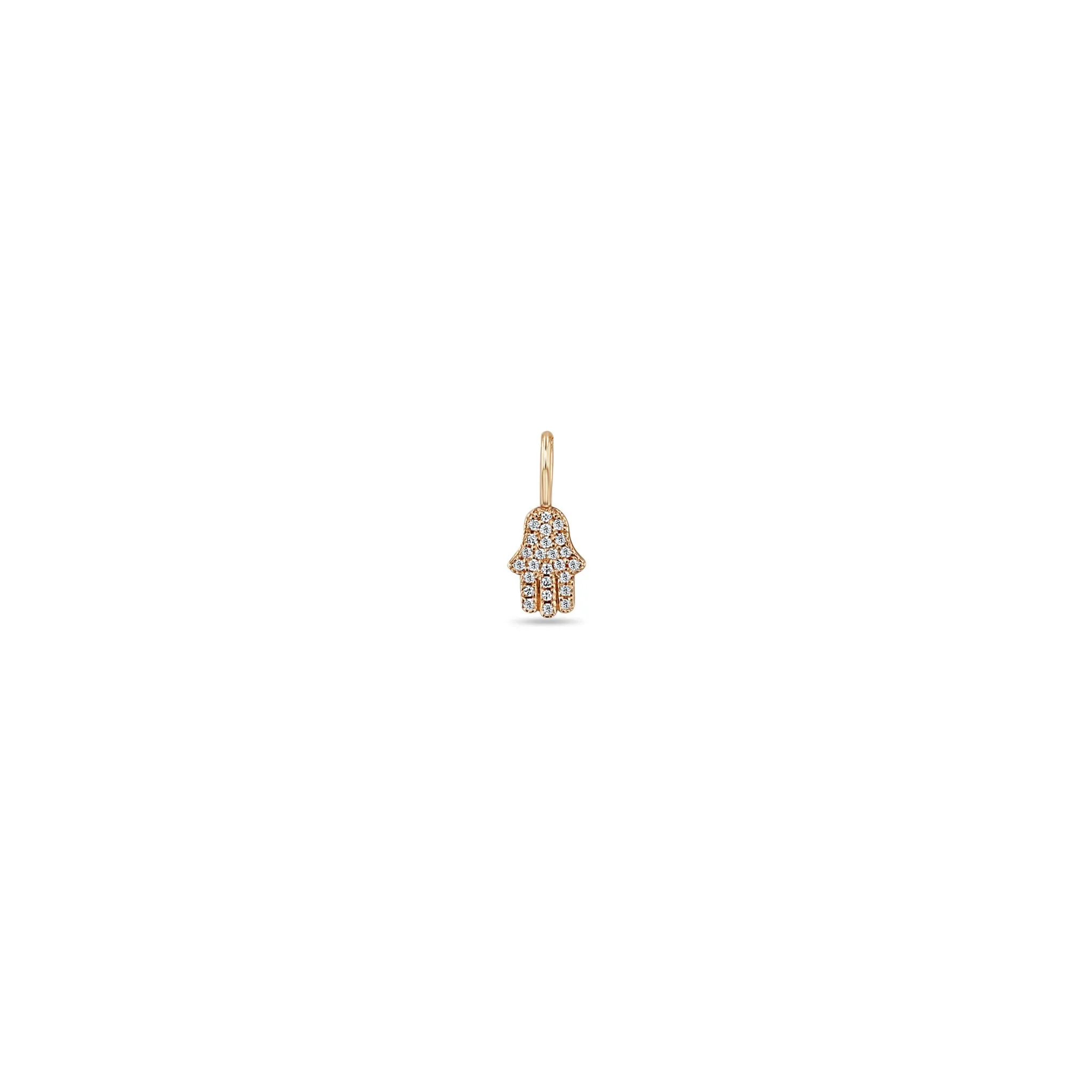 14k Single Midi Bitty Pavé Diamond Hamsa Charm