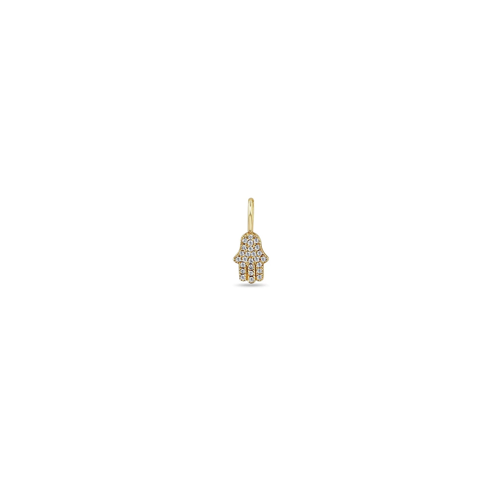 14k Single Midi Bitty Pavé Diamond Hamsa Charm