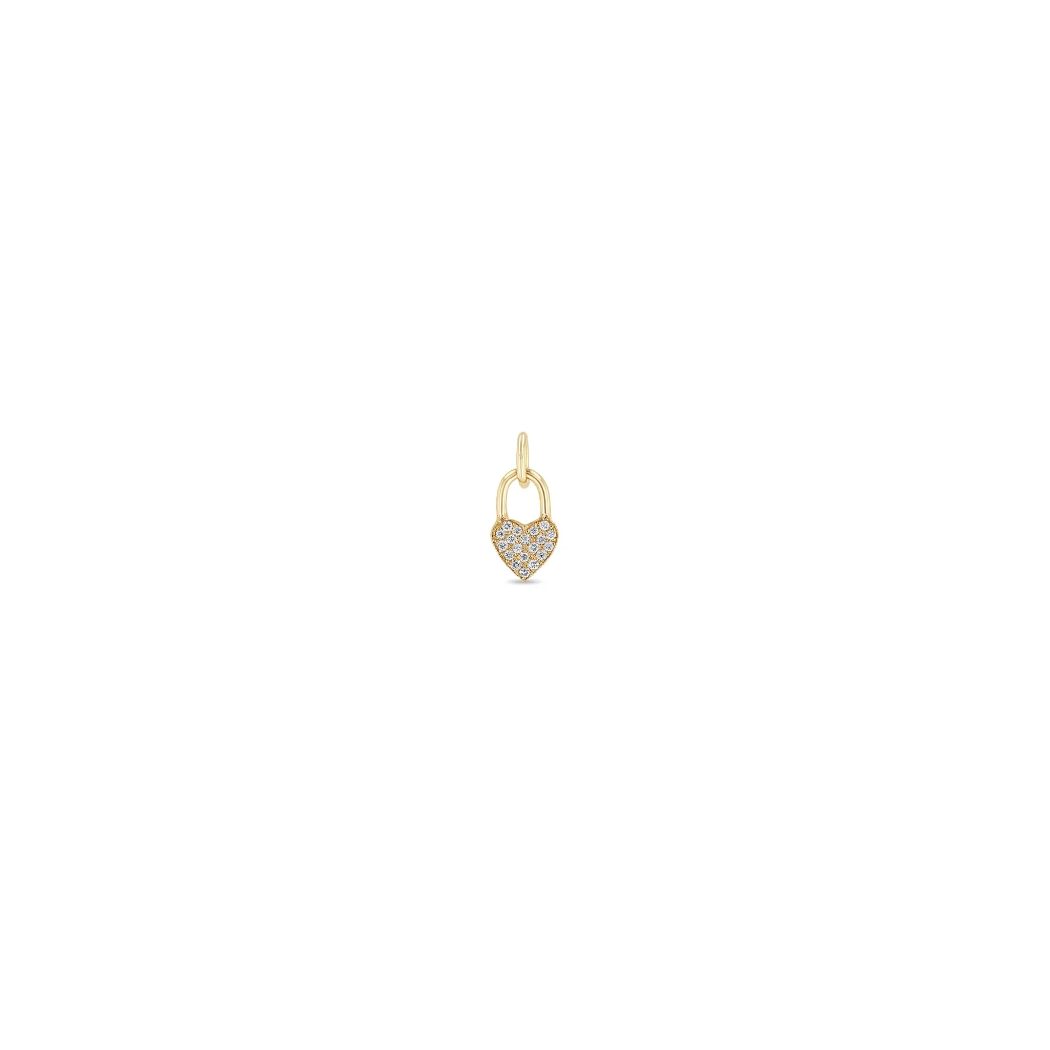 14k Single Midi Bitty Pavé Diamond Heart Padlock Charm