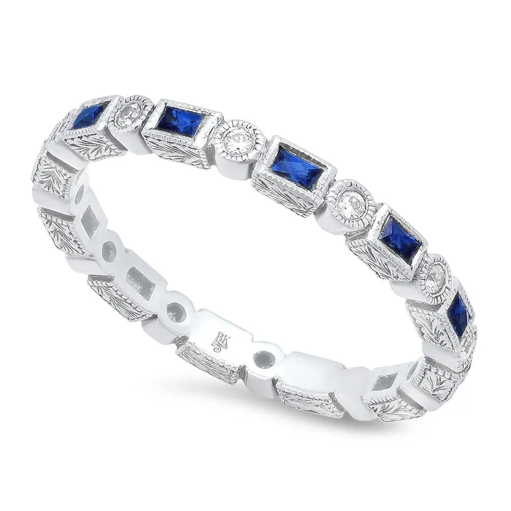 18K Diamond and Sapphire Eternity Band