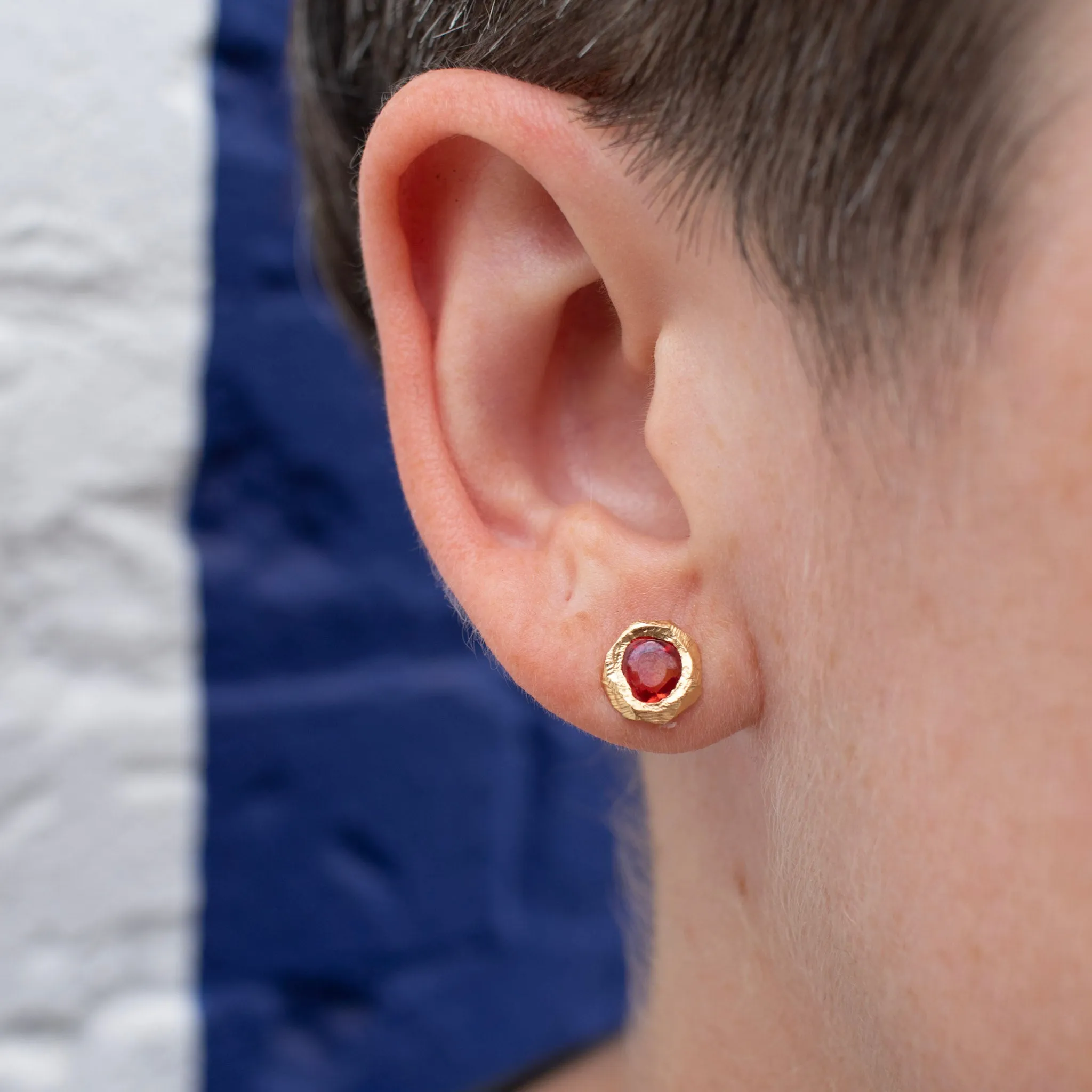 18K Freeform Stud Earring in Poppy Red Sapphire