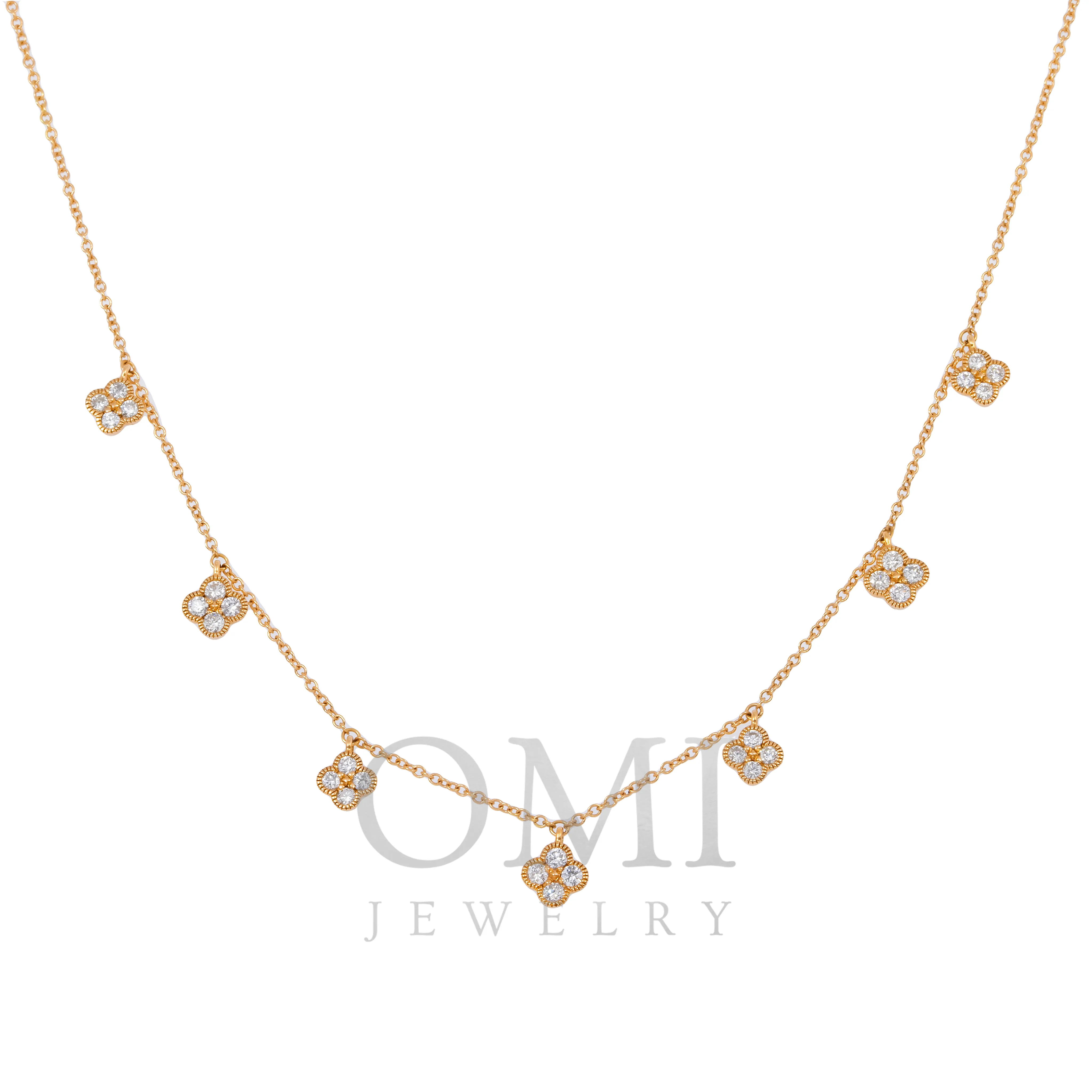 18K GOLD ROUND DIAMOND CLOVER NECKLACE 0.50 CT