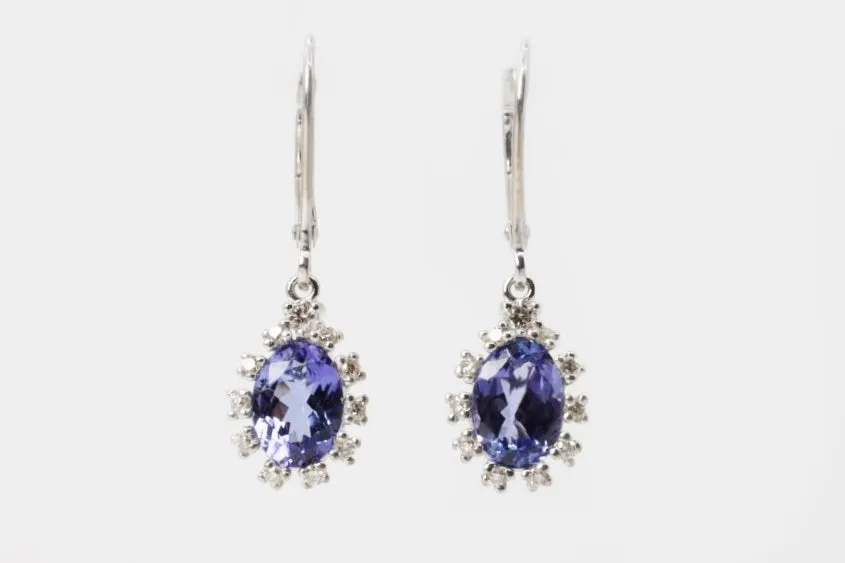 18k White Gold 0.214tcw Diamond 1.77tcw Tanzanite Dangle Earrings (2.70g.)