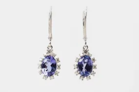 18k White Gold 0.214tcw Diamond 1.77tcw Tanzanite Dangle Earrings (2.70g.)