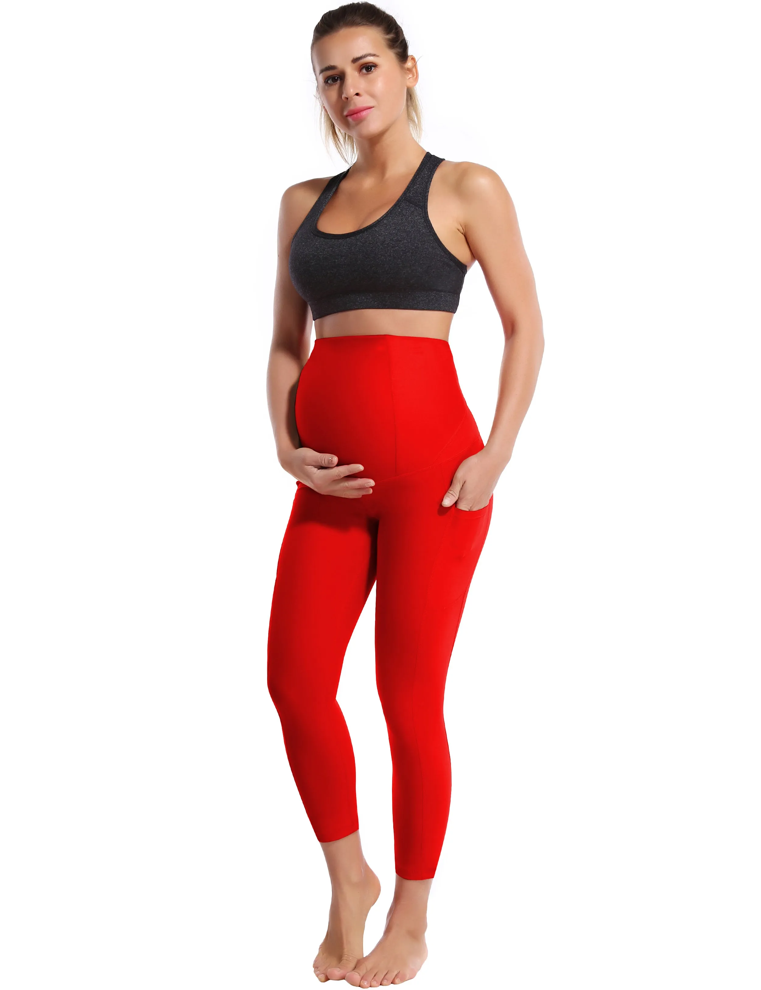 22" Side Pockets Maternity Yoga Pants scarlet