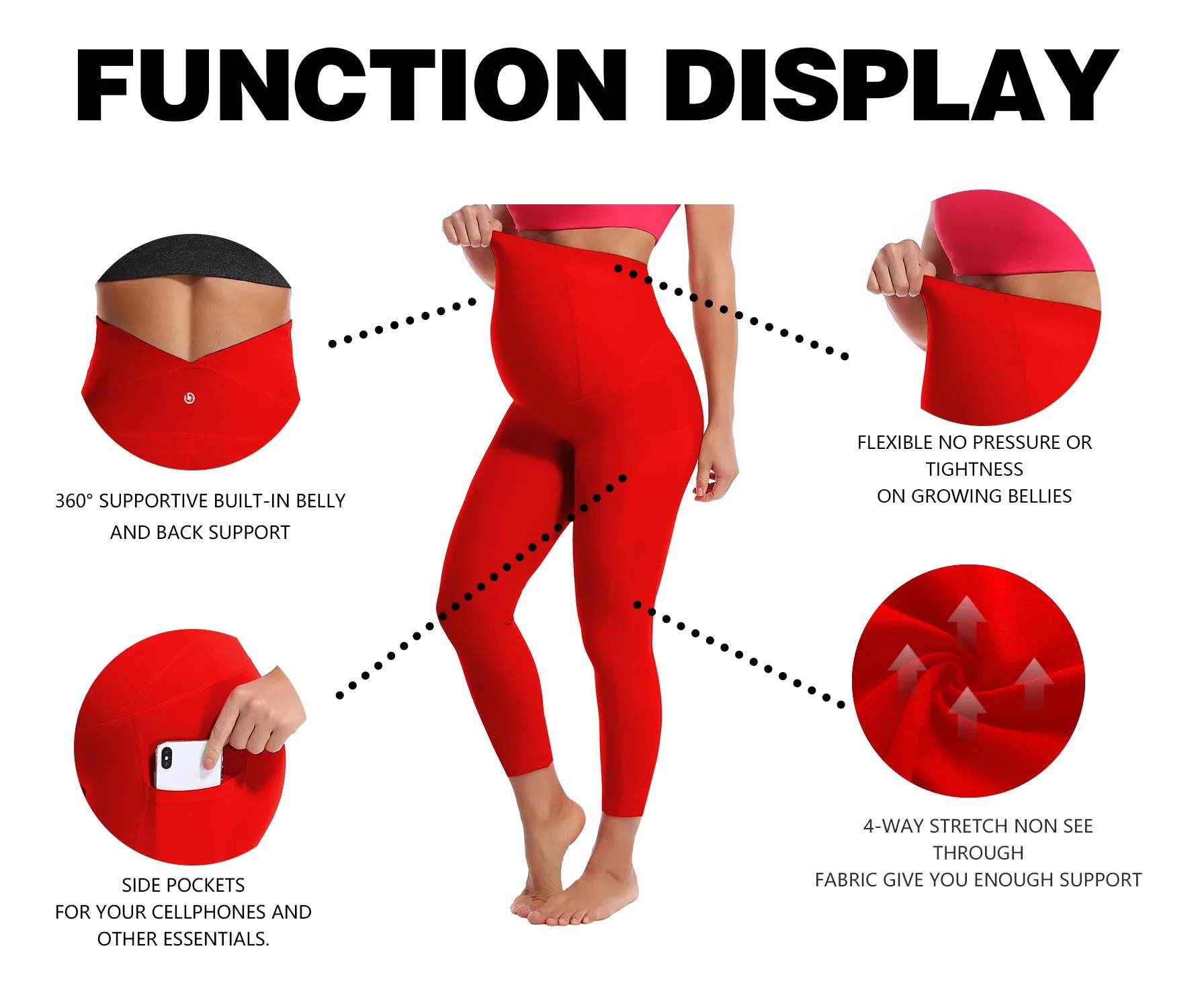 22" Side Pockets Maternity Yoga Pants scarlet