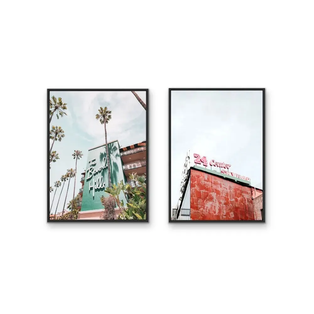 24 Center and Beverly Hills Motel -  Two Piece Stretched Canvas Print or Framed Fine Art Print - Artwork