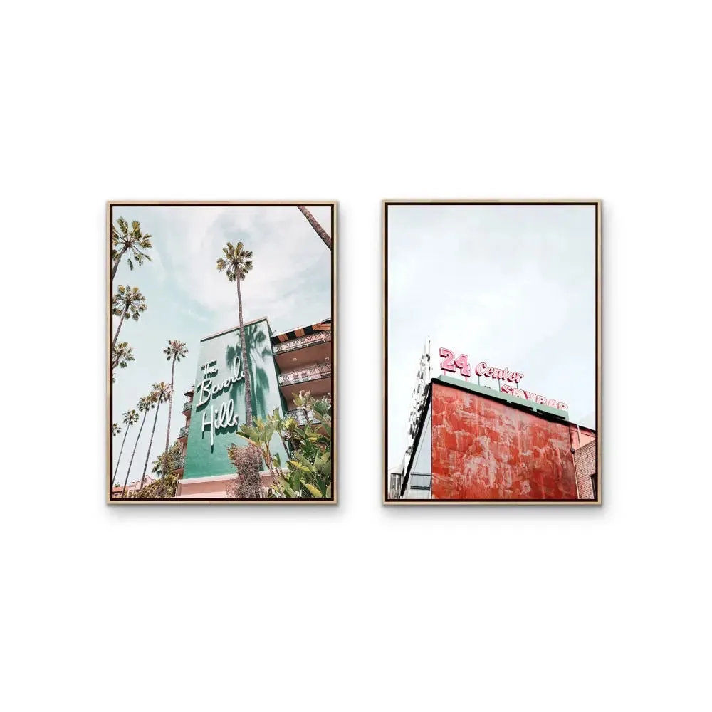 24 Center and Beverly Hills Motel -  Two Piece Stretched Canvas Print or Framed Fine Art Print - Artwork