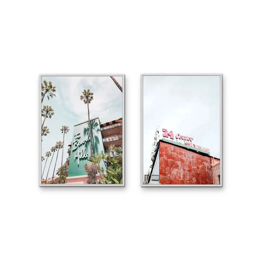 24 Center and Beverly Hills Motel -  Two Piece Stretched Canvas Print or Framed Fine Art Print - Artwork