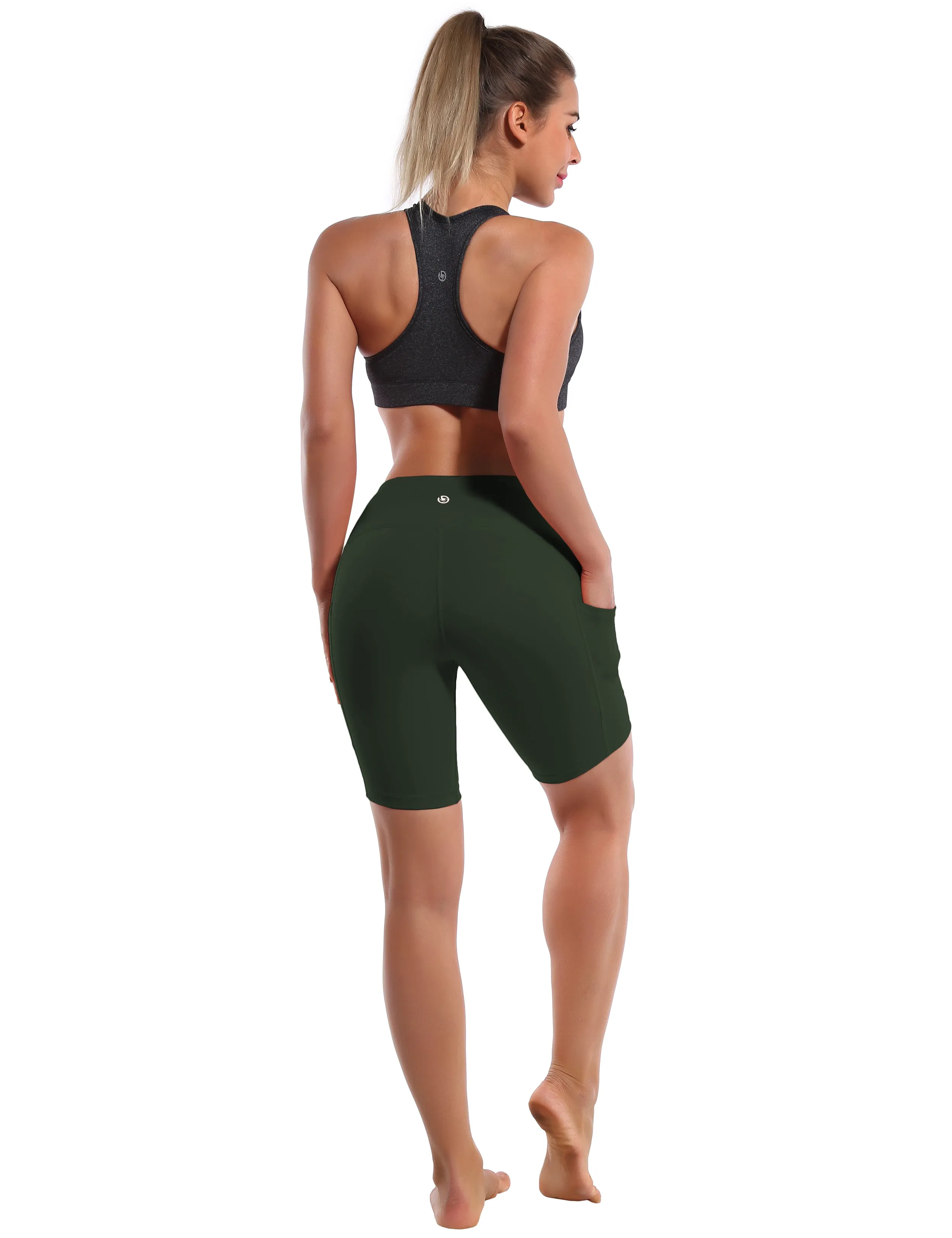 8" Side Pockets Yoga Shorts olivegray