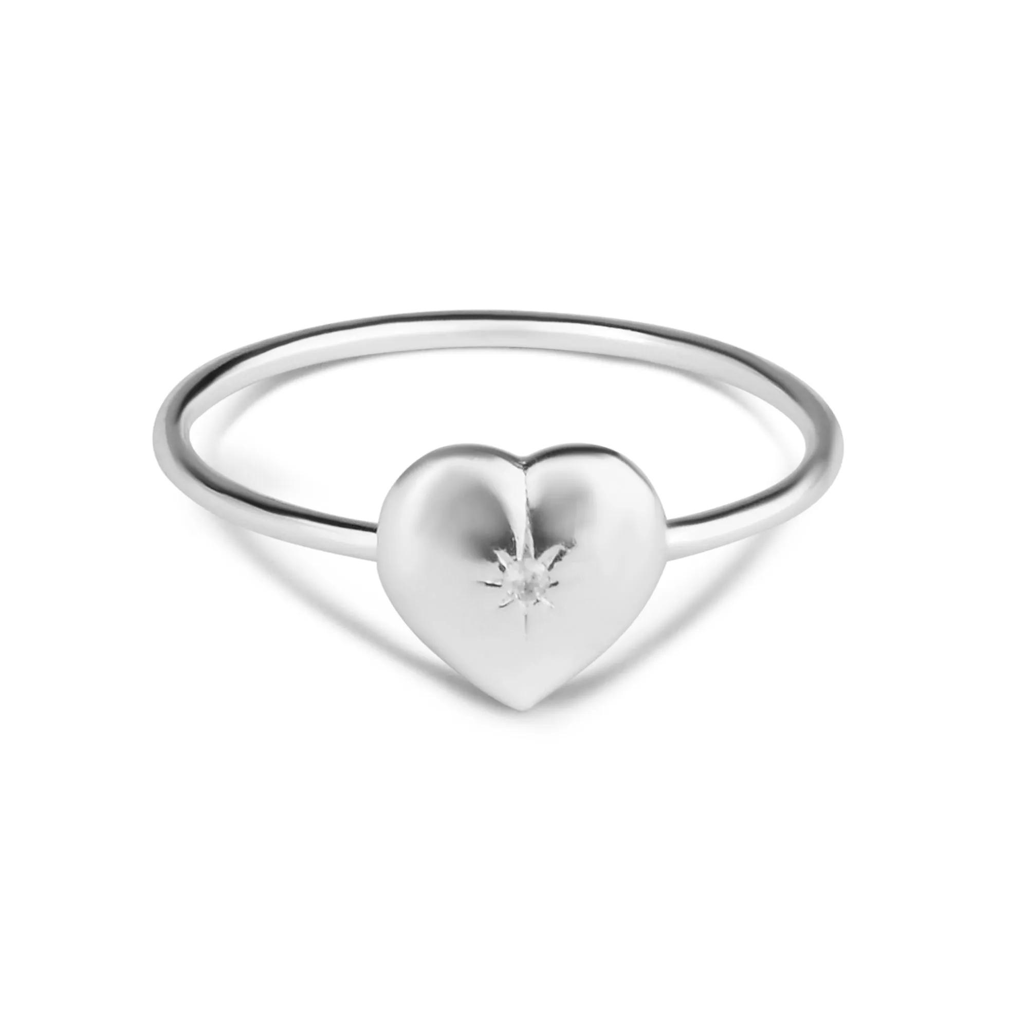 925 Pure Sterling Silver Sparkle Heart Ring Silver For Women-Small