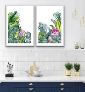 A Green Oasis - Two Piece Tropical Garden Watercolour Wall Art Print Set Diptych