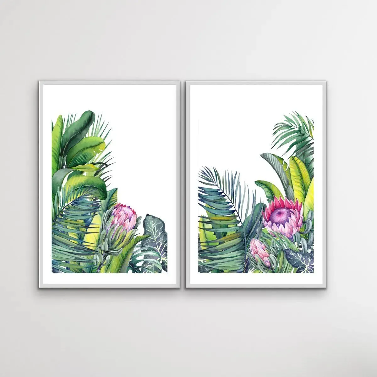 A Green Oasis - Two Piece Tropical Garden Watercolour Wall Art Print Set