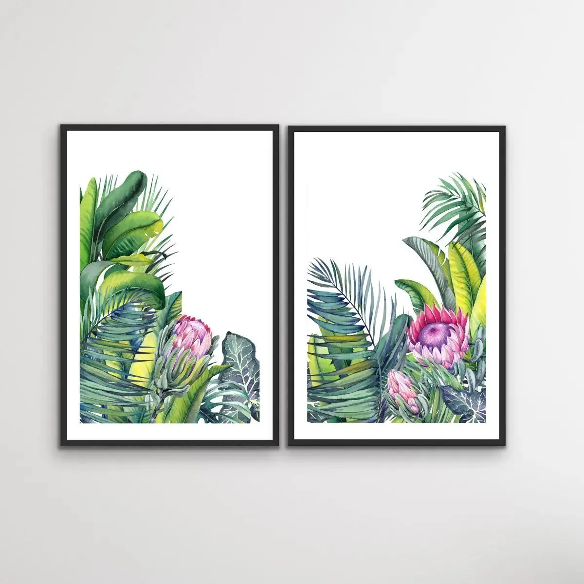 A Green Oasis - Two Piece Tropical Garden Watercolour Wall Art Print Set