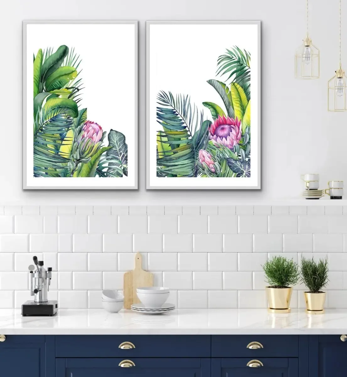 A Green Oasis - Two Piece Tropical Garden Watercolour Wall Art Print Set