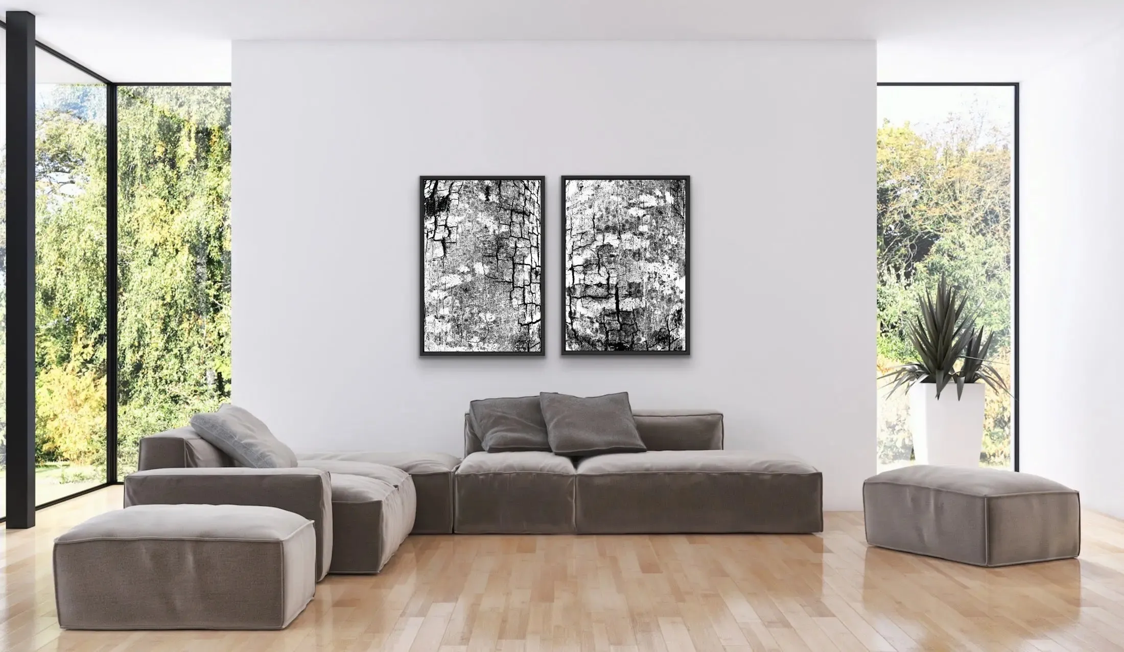 A Study Of Bark In Black and White -   Stretched Canvas Print or Framed Fine Art Print - Artwork