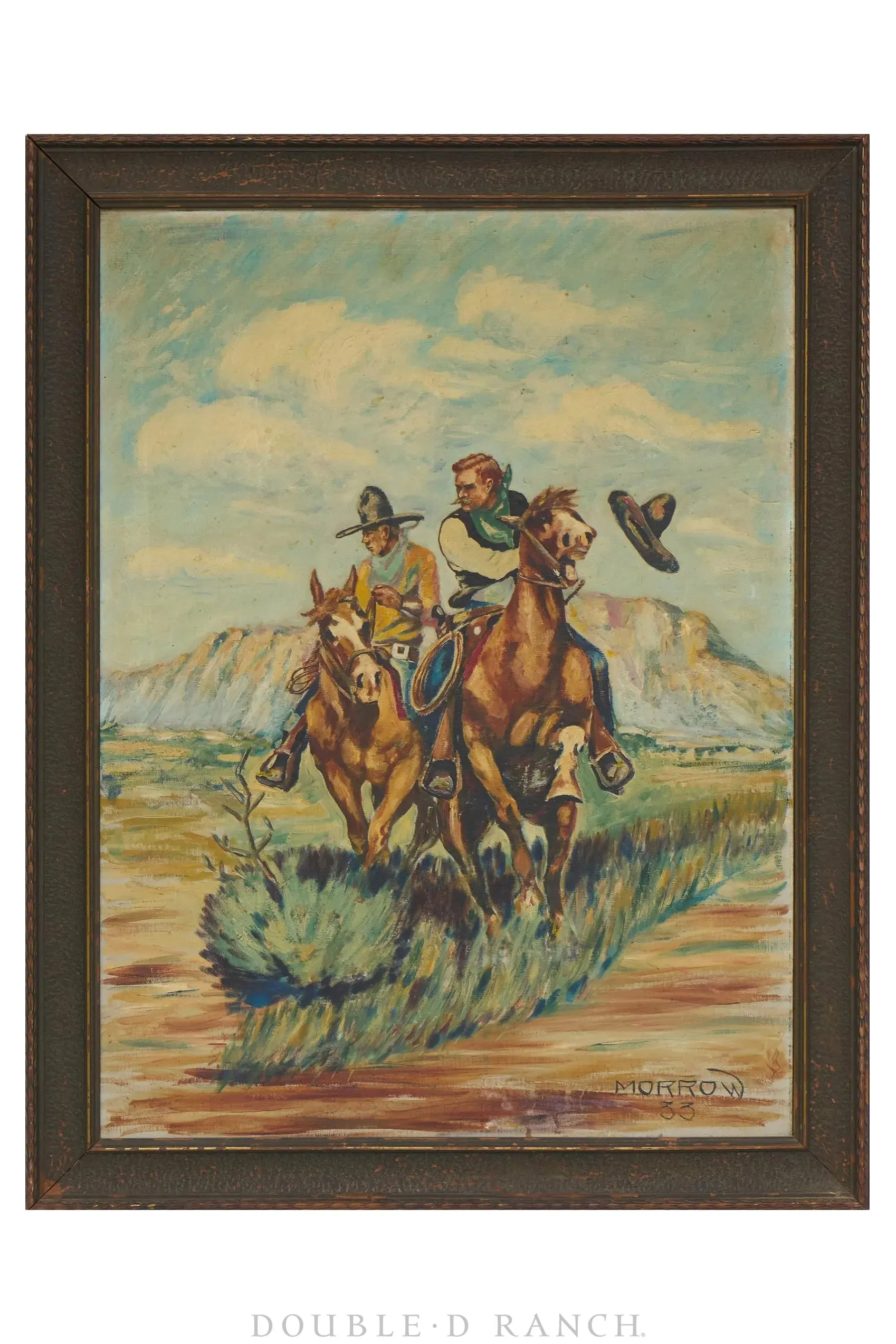 Art, Western, Oil on Canvas, Cowboys, Signed, Vintage 1933, 1162