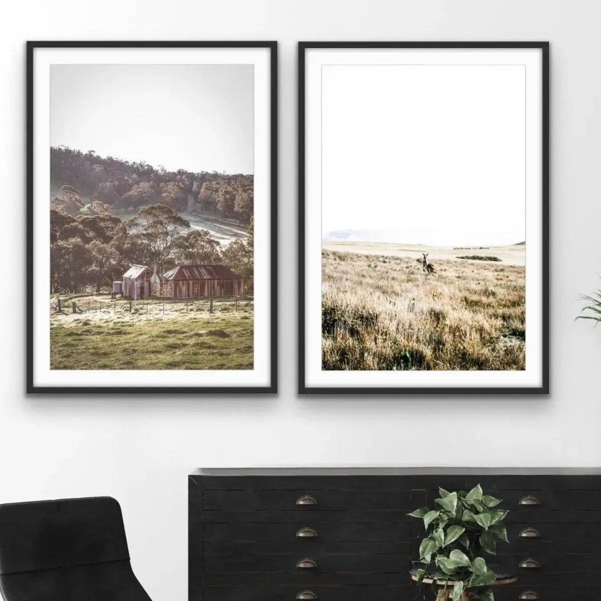 Blue Mountains and Kangaroo Wild - Two Piece Photographic Art Print Set