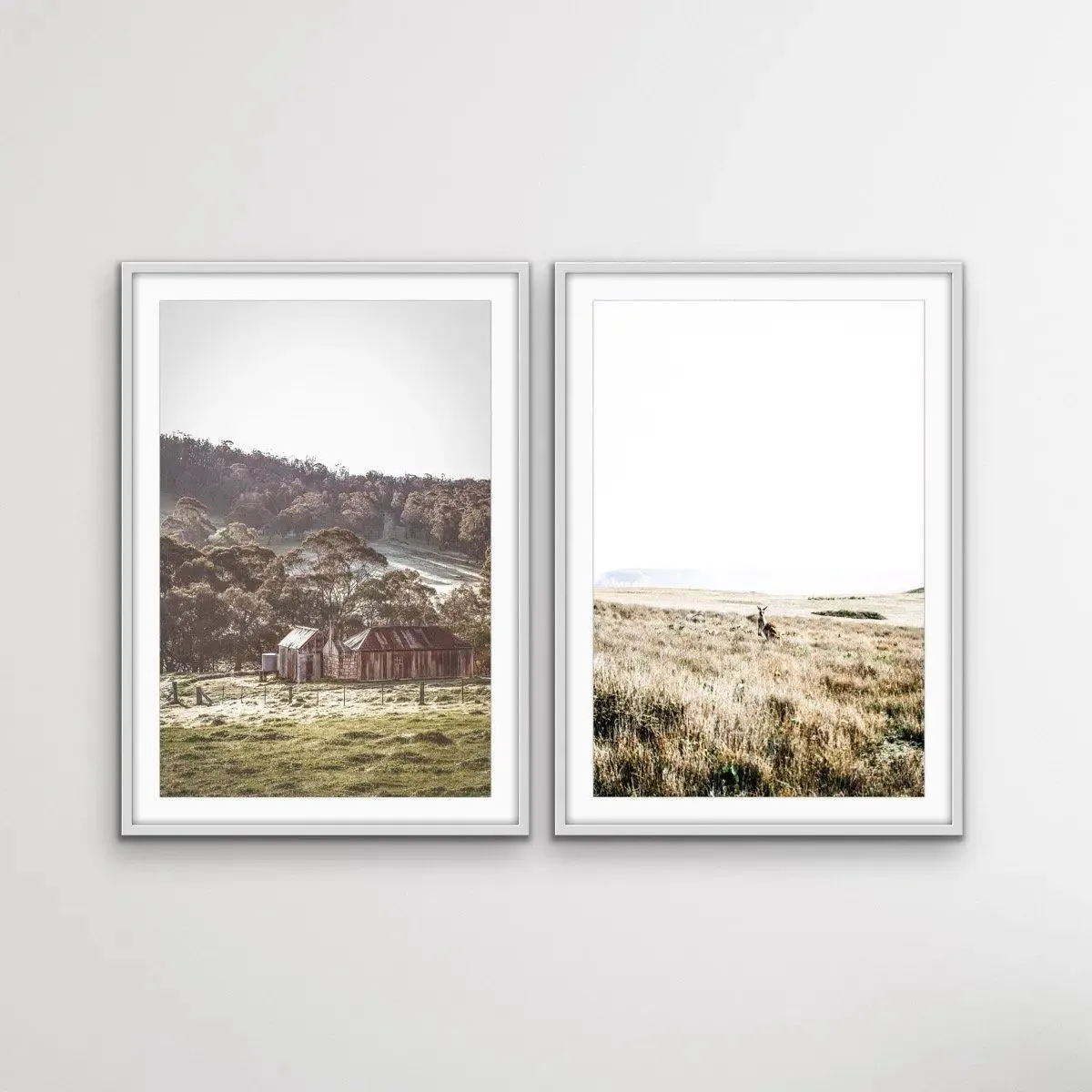 Blue Mountains and Kangaroo Wild - Two Piece Photographic Art Print Set