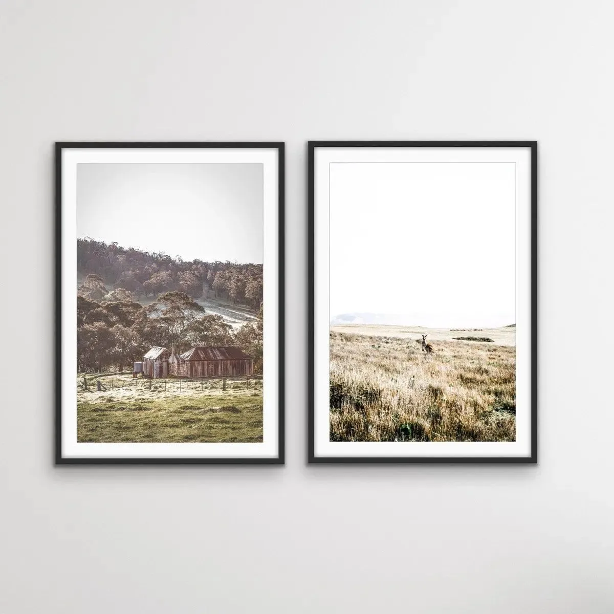 Blue Mountains and Kangaroo Wild - Two Piece Photographic Art Print Set