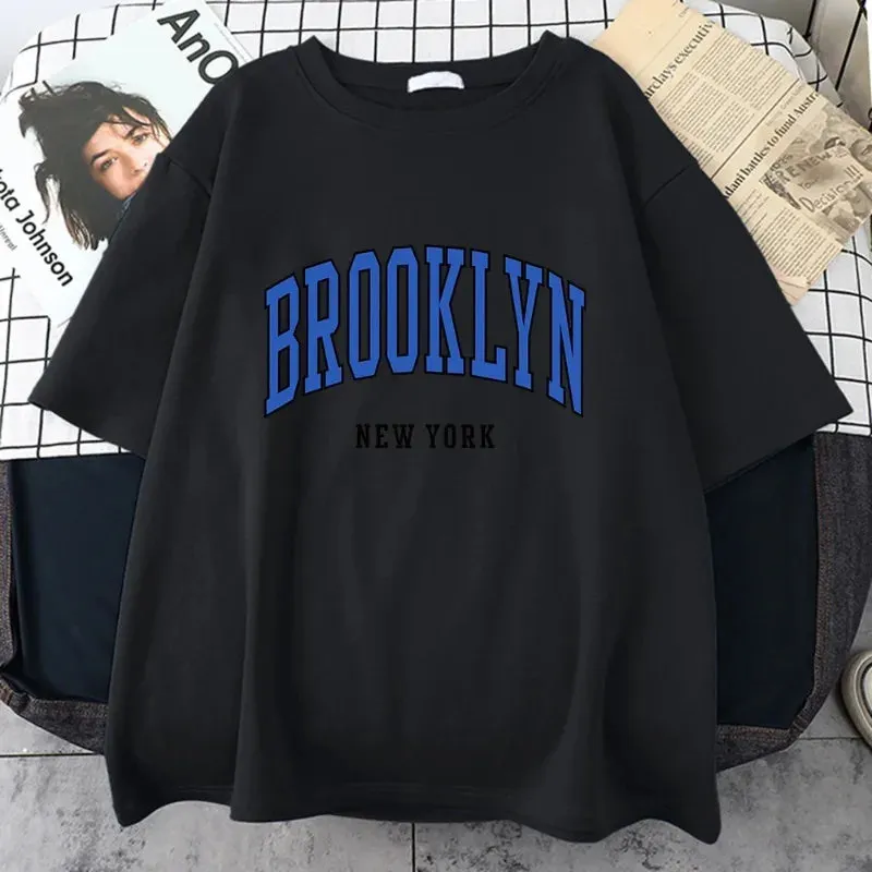 Brooklyn New York Blue Design Women Tshirt Street Hip Hop T Shirt Sport Soft Cotton Clothing Plus Size Loose T Shirt Clothing