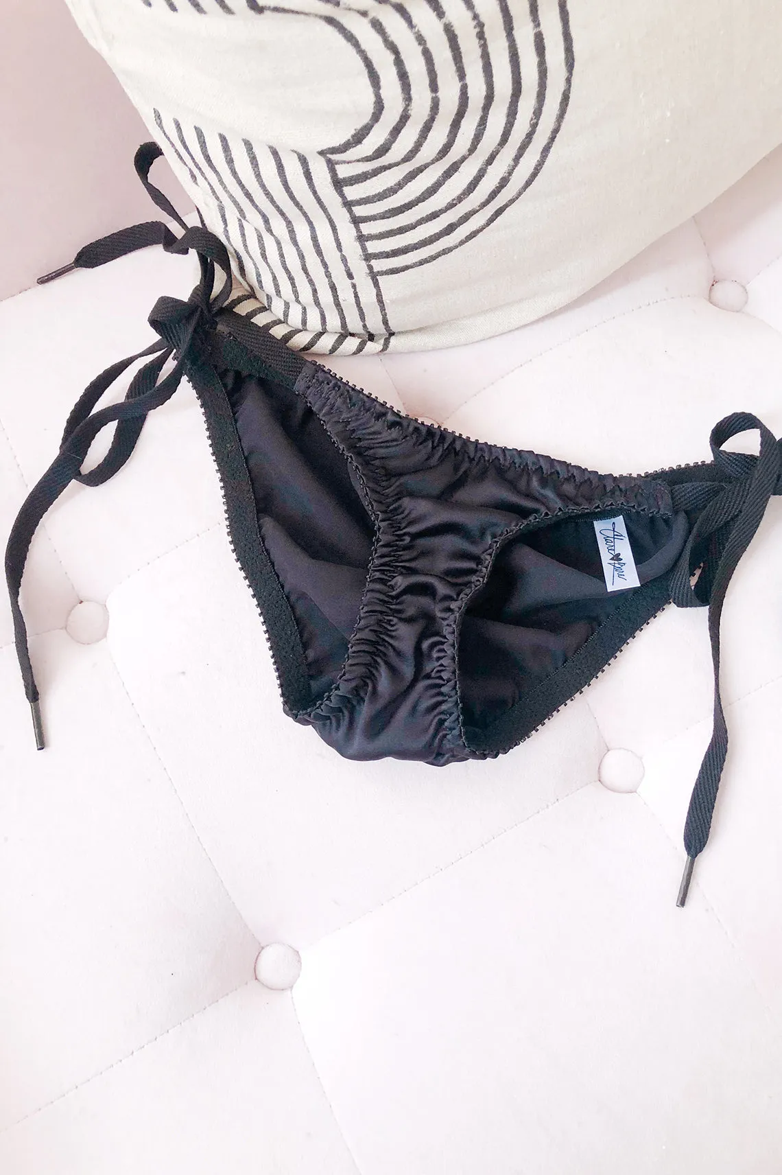 Cardamine Side Tie Panty in Black Silk Charmeuse