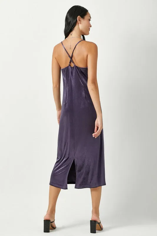 Cowl Neck Velvet Long Slip Dress