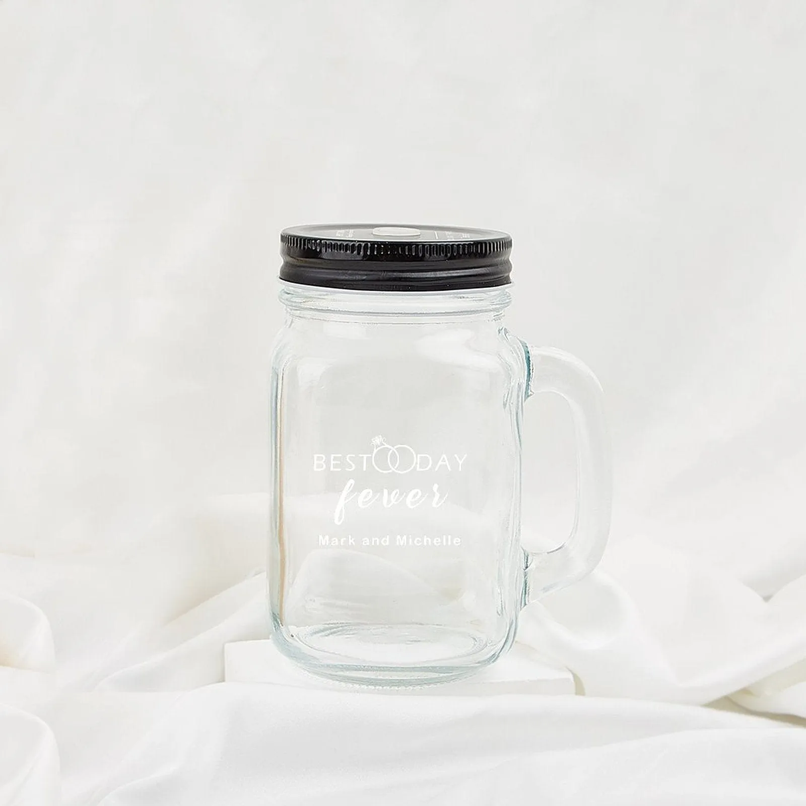 Custom Name 16OZ Mason Cup with Handle&Lid Personalized Drinking Glass Gift Mason Jar Wedding Gifts Favors